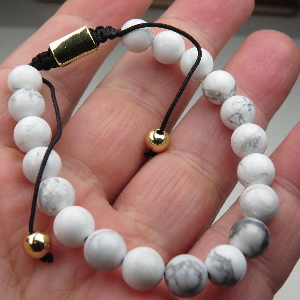 $100 White Agate 14k plated beaded Bracelet
